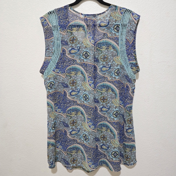 DANIEL RAINN Blue Boho Style Short Cap Sleeve Sheer Blouse Crochet Lace Size 1X - Picture 2 of 10